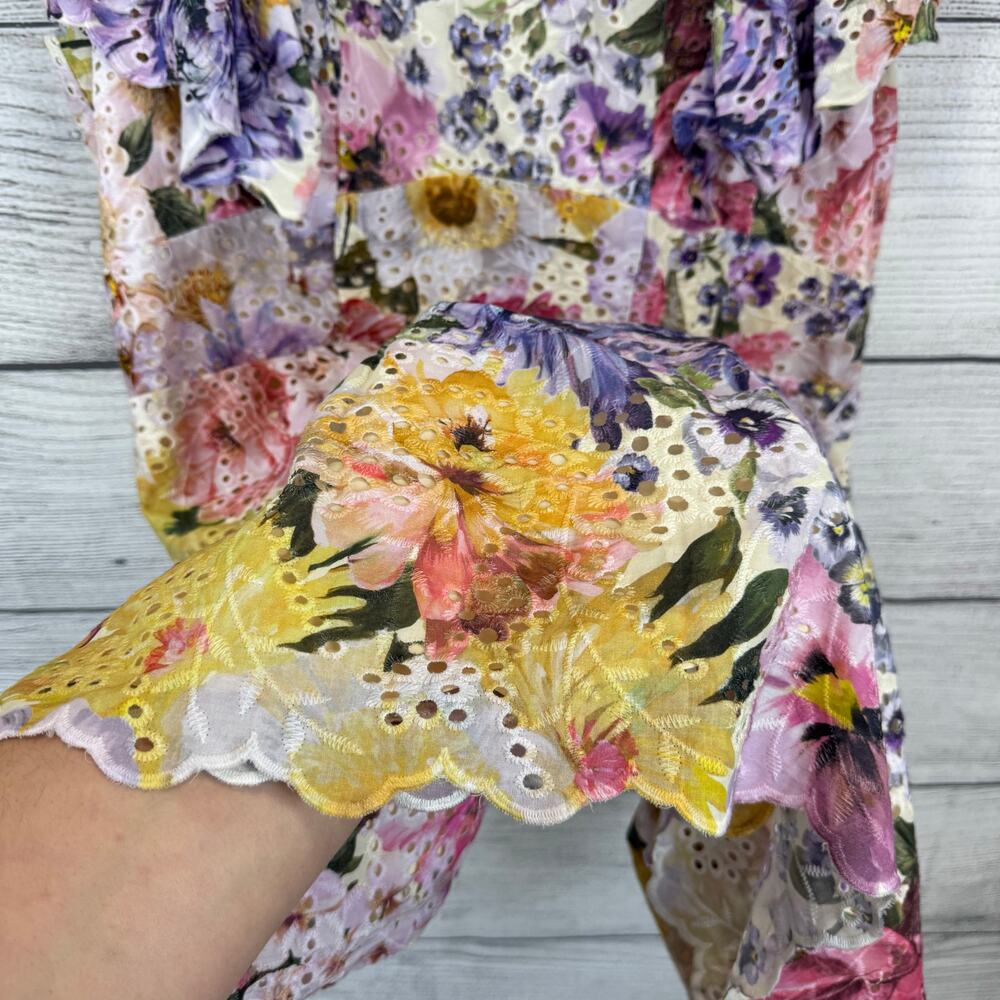 Express Women's Colorful Eyelet Lace Spring Ruffle Floral Dress Size Large - Picture 4 of 11